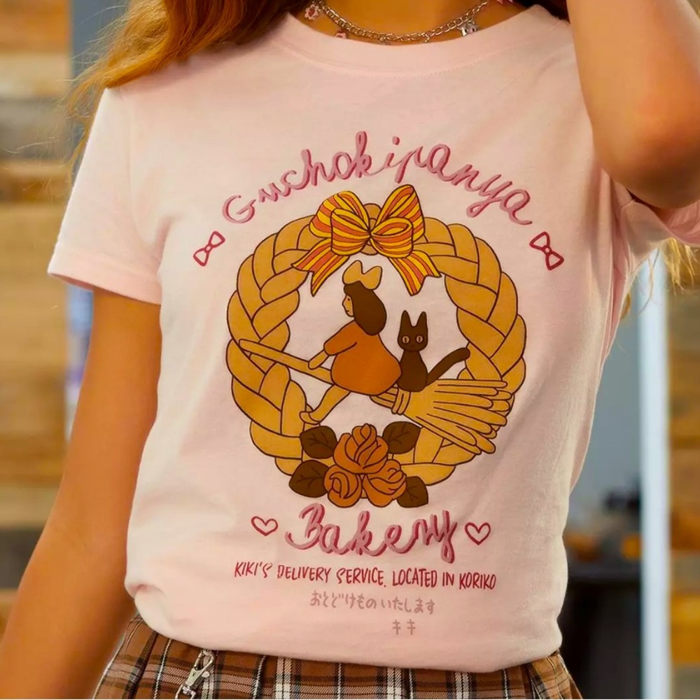 NWT Hot Topic Studio Ghibli Kiki Delivery Service Bakery Pink T-Shirt